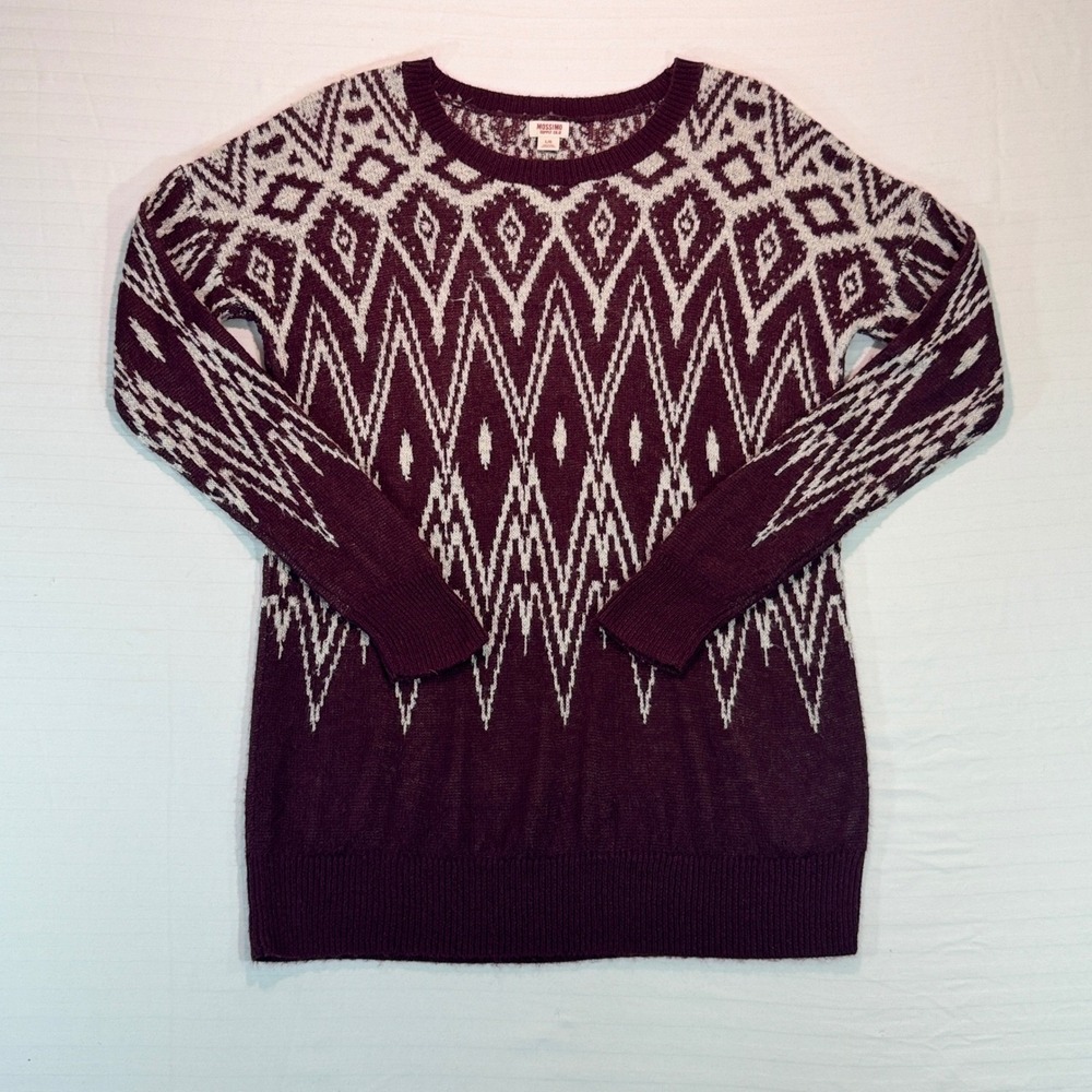 Burgundy Cream Southwestern Geometric Knit Sweater L/XL Boho Western